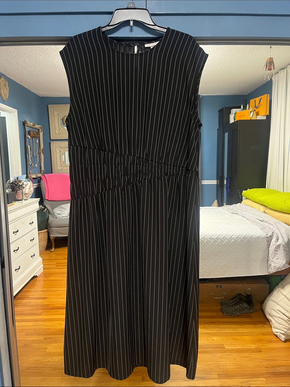 Prologue Black Pinstripe Sleeveless Midi Dress